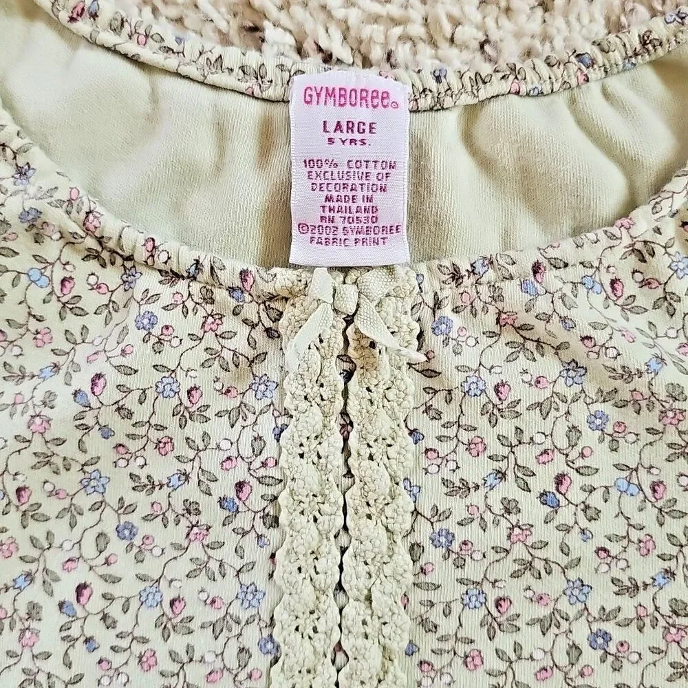 Vintage Gymboree Girls Cottage Floral Long Sleeve Dress Large 5 Yrs 2002 Cotton